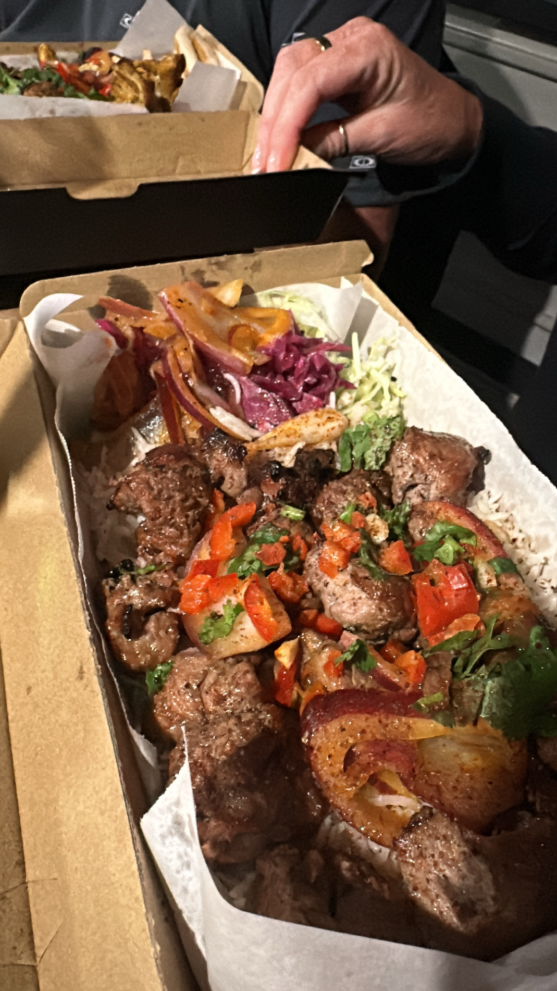 Lamb kebab box with pickled onions and slaw